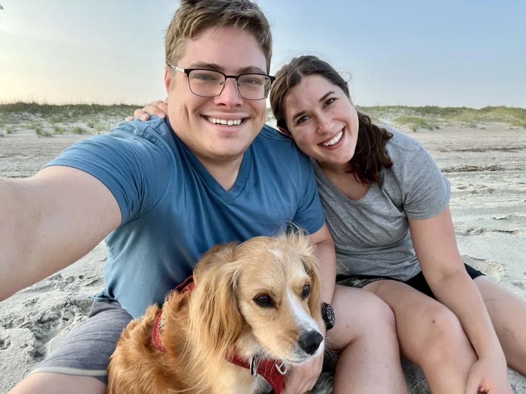 kate storm jeremy storm and ranger storm at fort macon state park at sunset, one of the best places to visit in atlantic beach nc