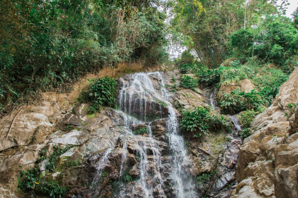 marinka falls in minca colombia as seen when looking straight up at falls