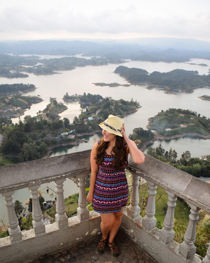 kate storm at el penol, one of the best places to visit in guatape colombia