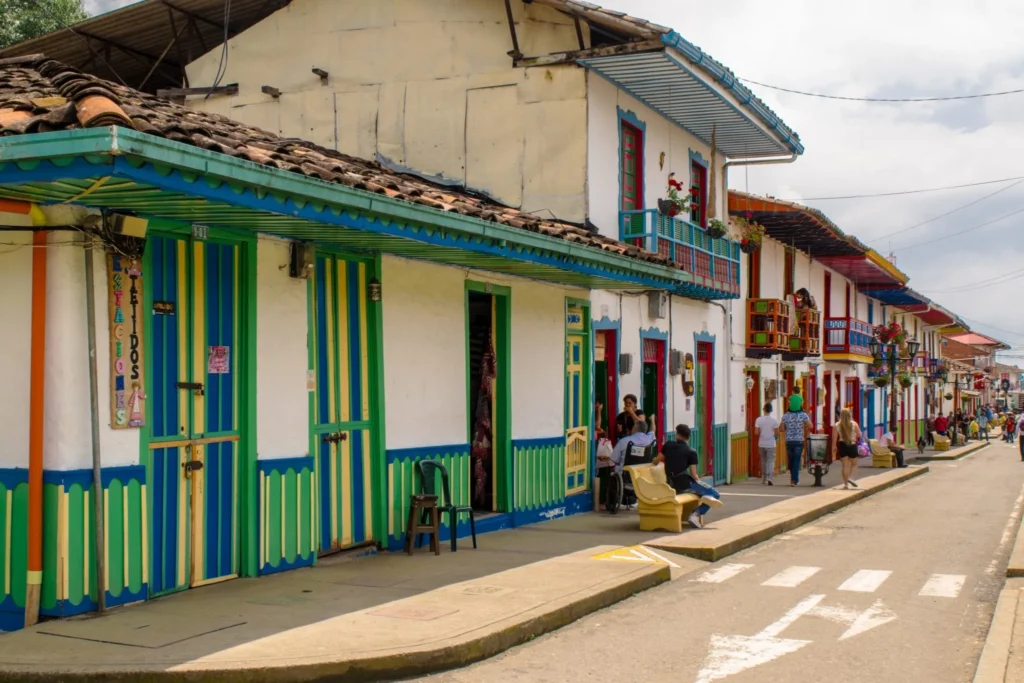 view of the colorful buildings of calle real as seen when visiting salento colombia