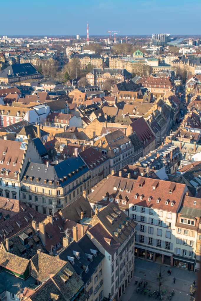 view of strasbourg from the top of the strasbourg cathedral, one of the best places to visit in france