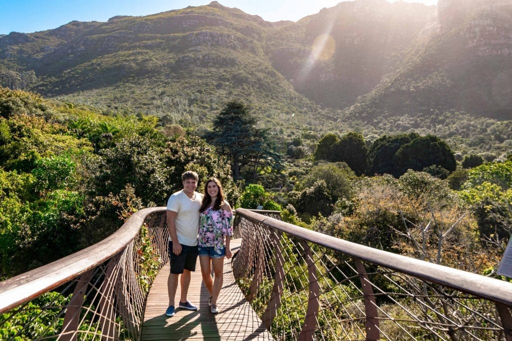 kate storm and jeremy storm standing on a boardwalk in kirstenbosch national botanical garden in cape town south africa