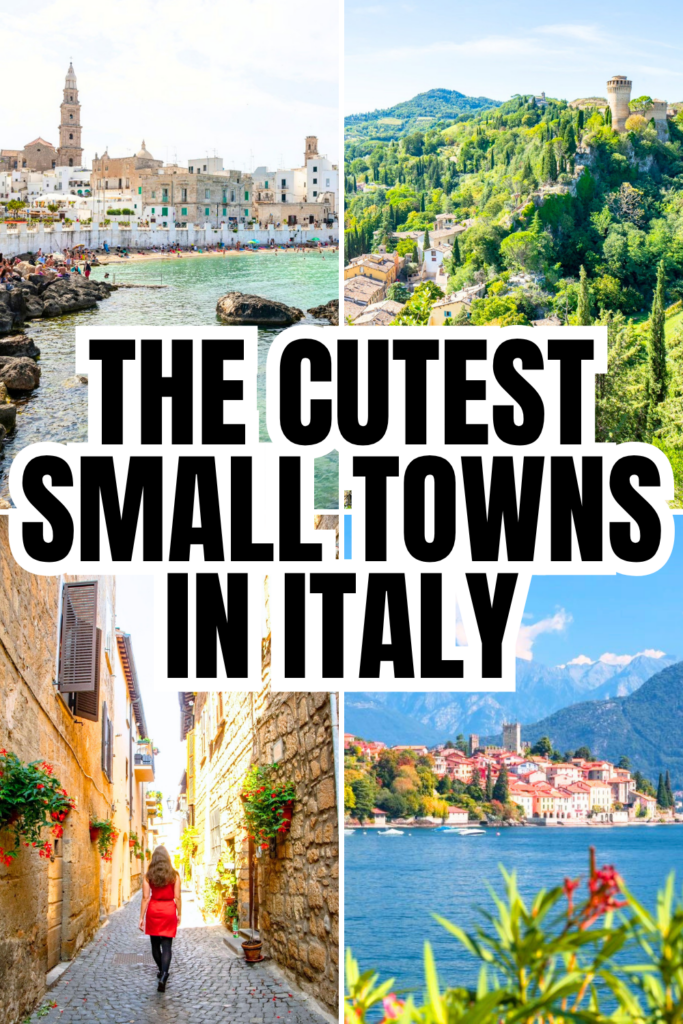 4 photos of italian towns to visit: monopoli, brisighella, orvieto, malcesine. black text on a white background reads "the cutest small towns in italy"