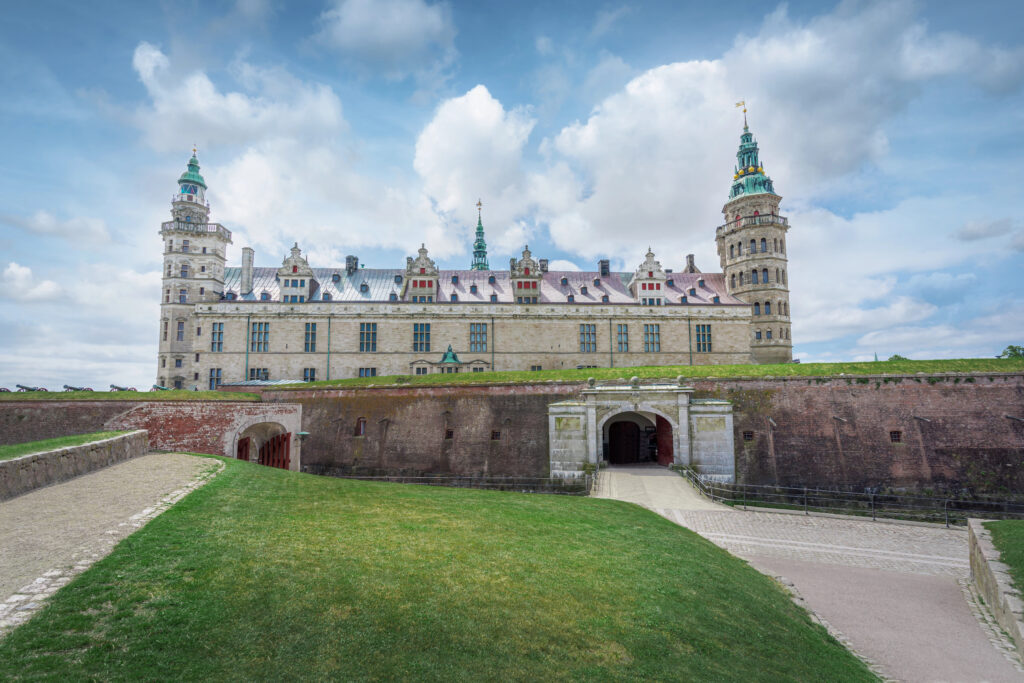 facade of kronburg castle as seen from the grounds in denmark