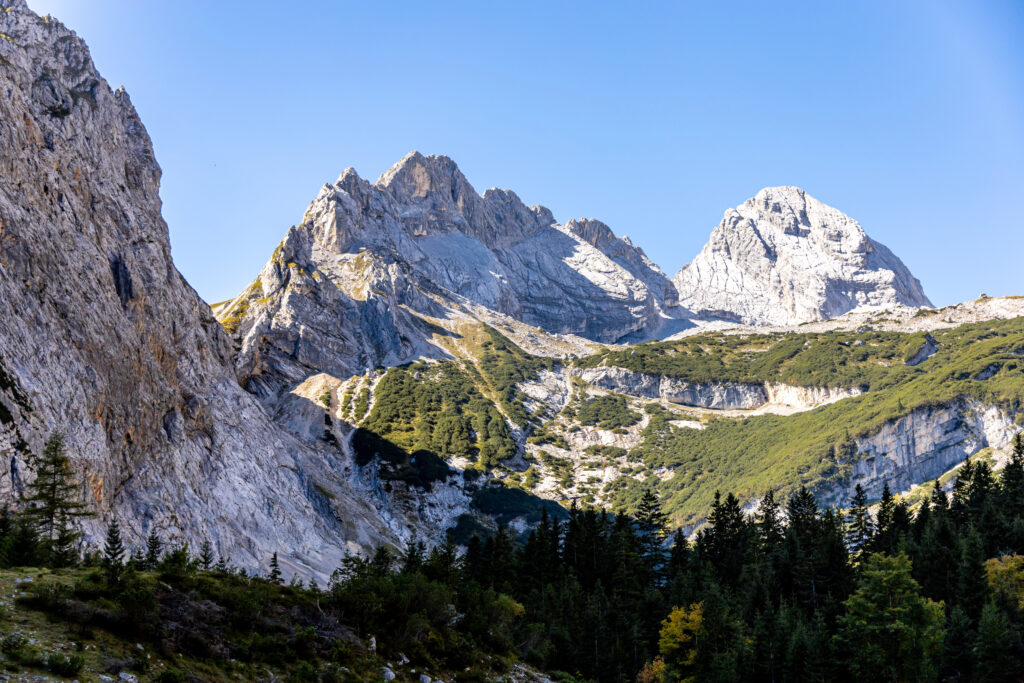 view of bavarian alps as seen from a hiking trail