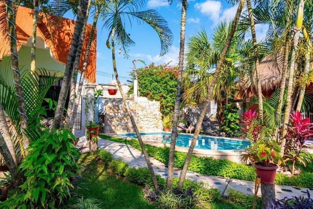 view of the pool at casa axules in valladolid mexico