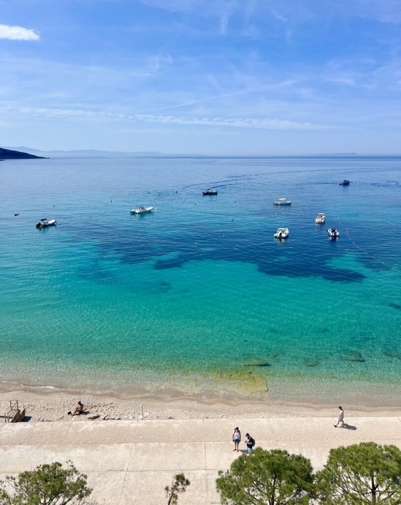 view of himara albania beach as seen from hotel balcony