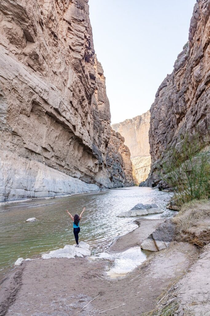 kate storm standing in santa elena canyon in big bend national park in january