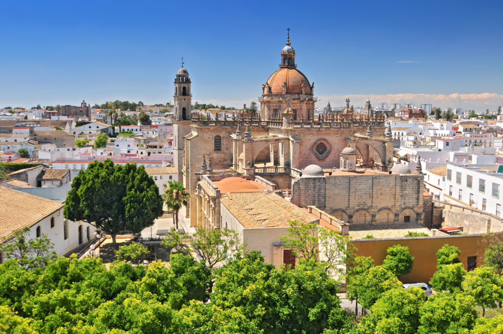 jerez de la frontera spain as seen from afar with cathedral centered in the image