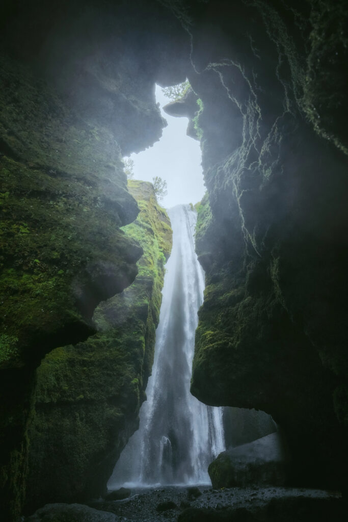 Gljufrafoss  waterfall in south iceland as seen from inside the cave it hides in along the ring road iceland itinerary