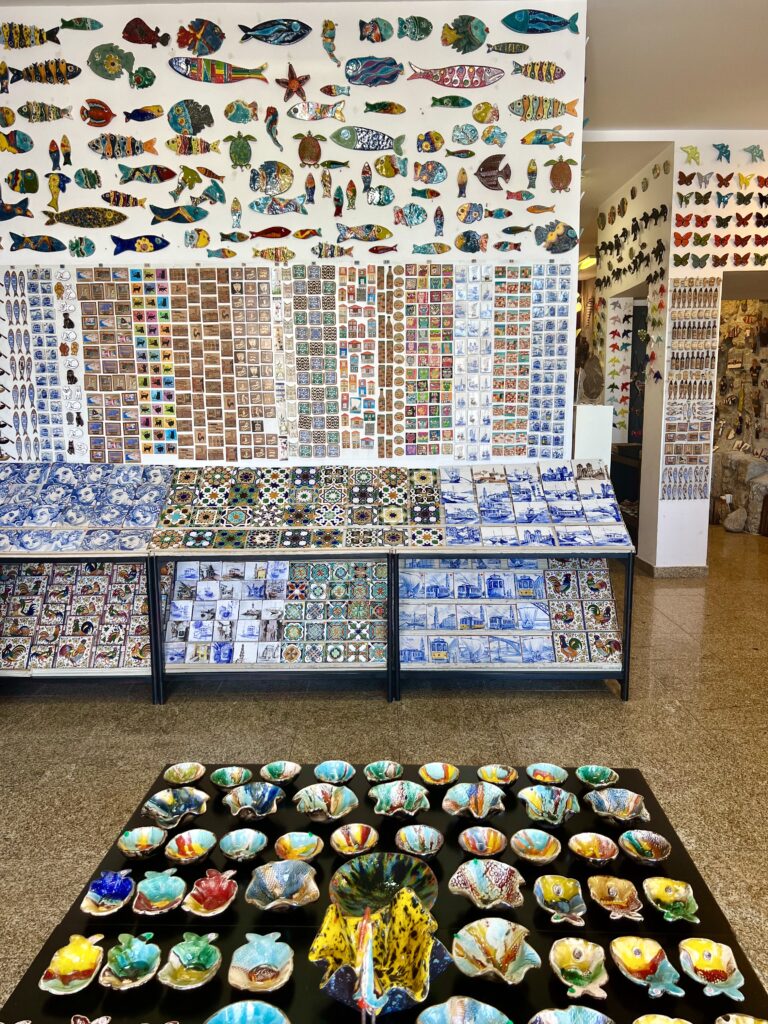 portuguese azulejos and cermaics for sale in a portugal souvenir shop