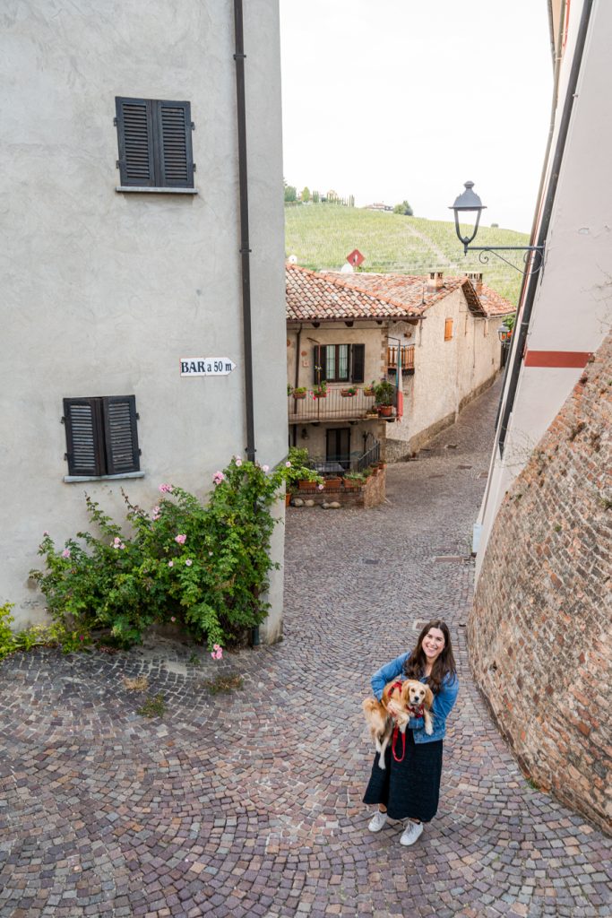 kate storm and ranger storm on a small street in barolo italy