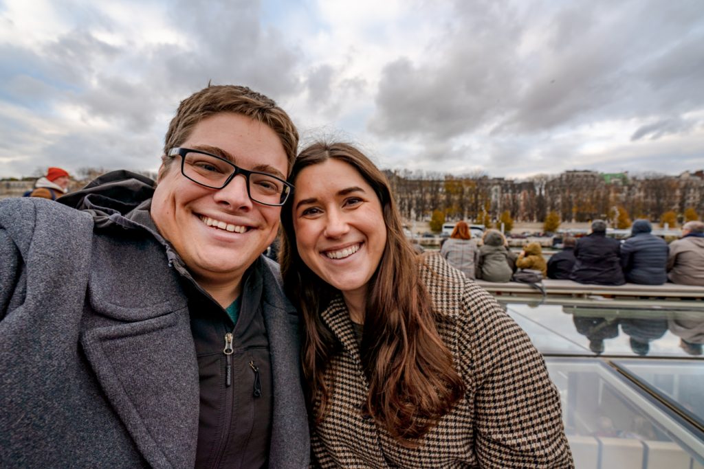 kate storm and jeremy storm on a seine river cruise in paris in november