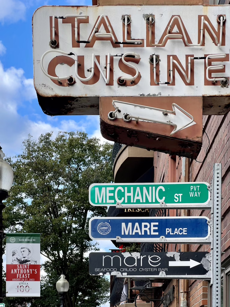 sign for italian cuisine in boston north end, a fun place to go when visiting boston in a day