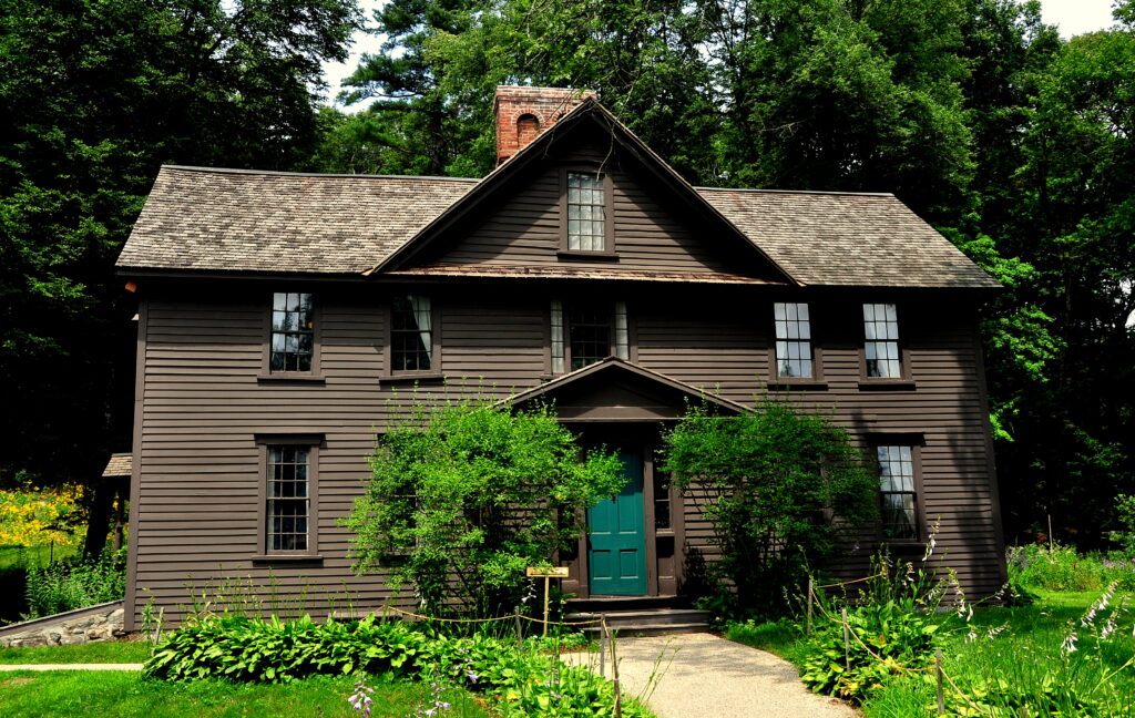 orchard house in concord massachusetts with a dark brown exterior