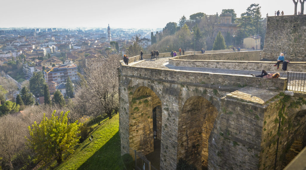 view of the venetian walls and view from citta alta in bergamo, one of the best hidden gems in italy
