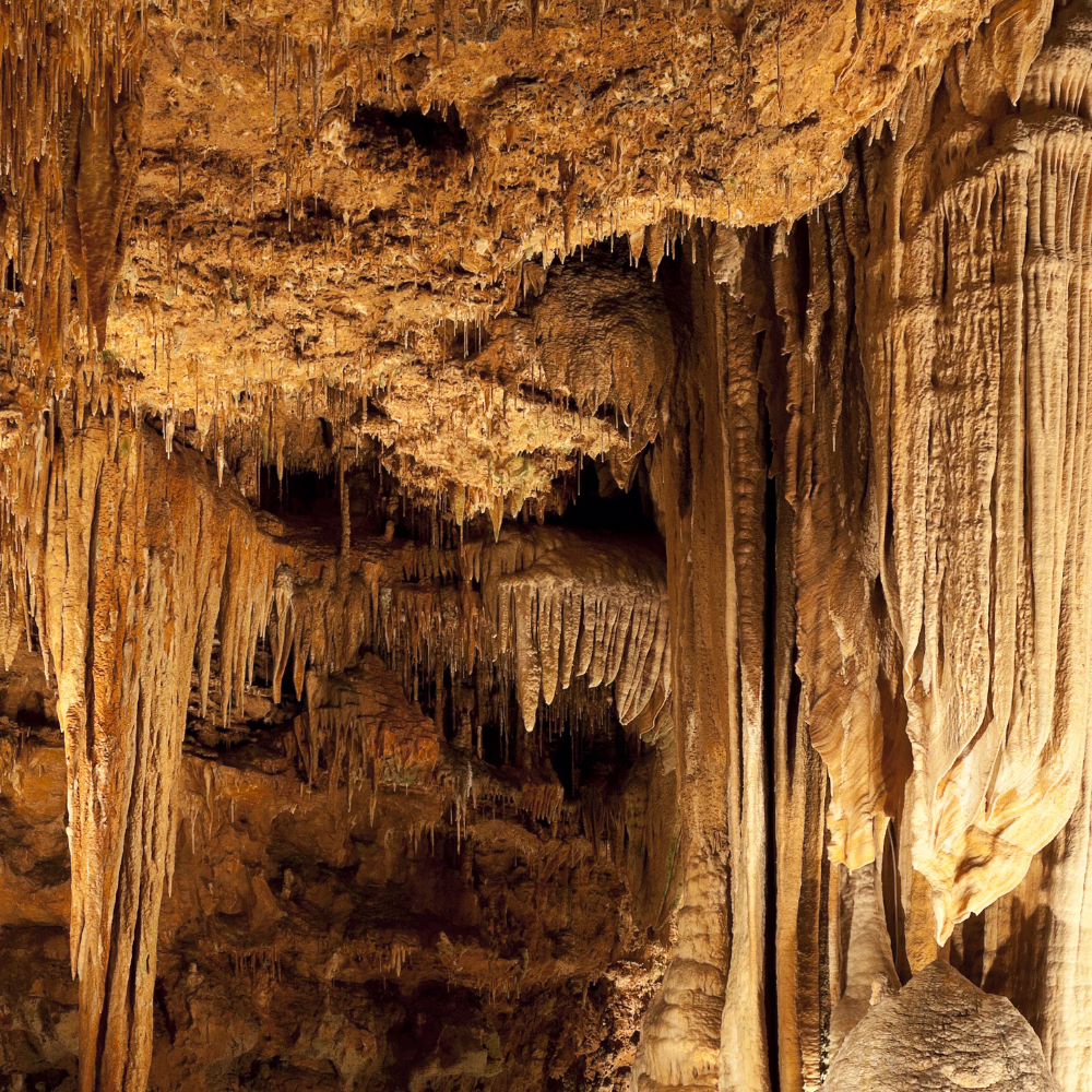 details of formations inside limestone cave