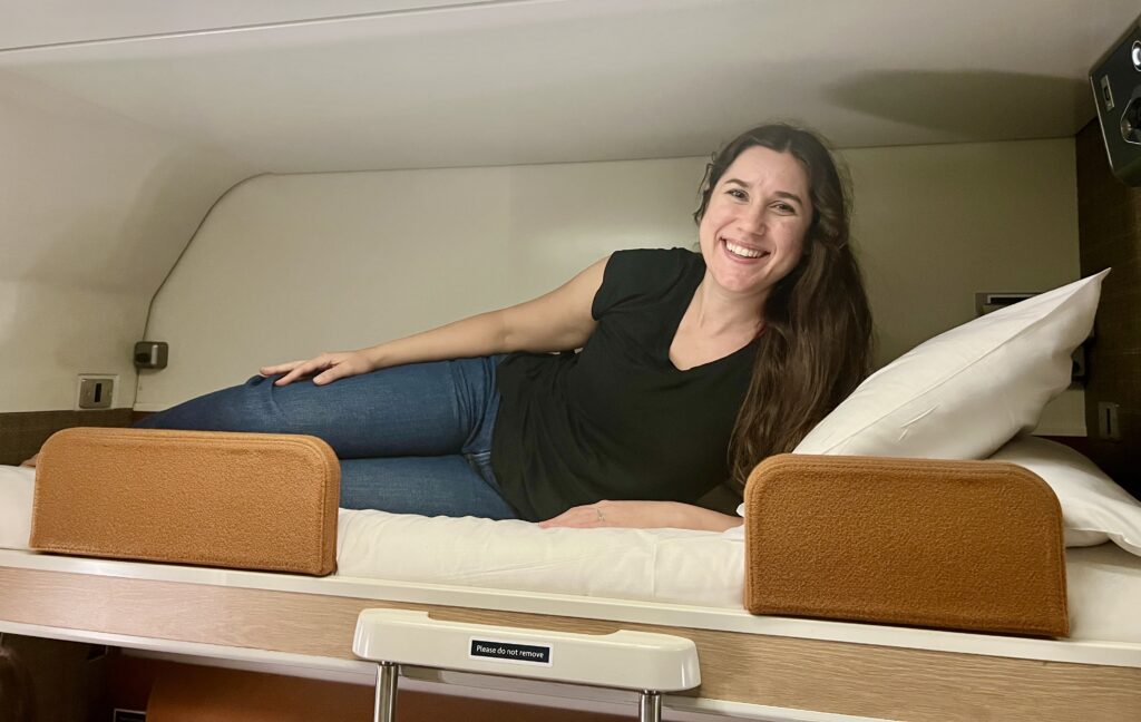 kate storm on the top bunk of the club en suite room on the caledonian sleeper