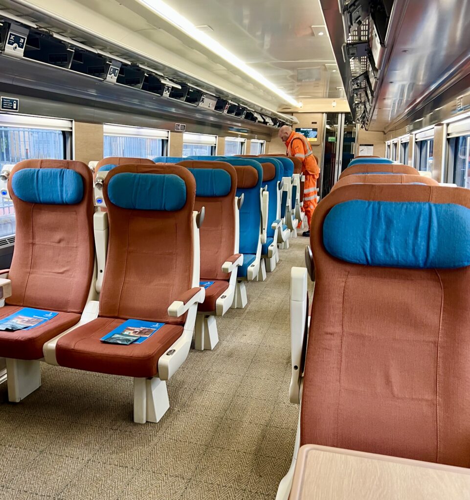 standard seated coach car on the caledonian sleeper with traditional seats