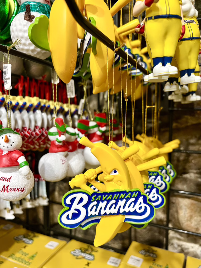 savannah bananas christmas ornament being sold as one of the best souvenirs from savannah georgia