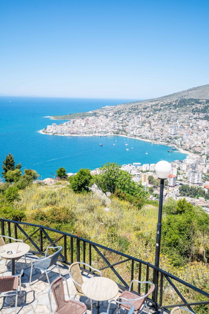 view of saranda albania from lekursi castle on a sunny day, one of the best things to do saranda travel ideas
