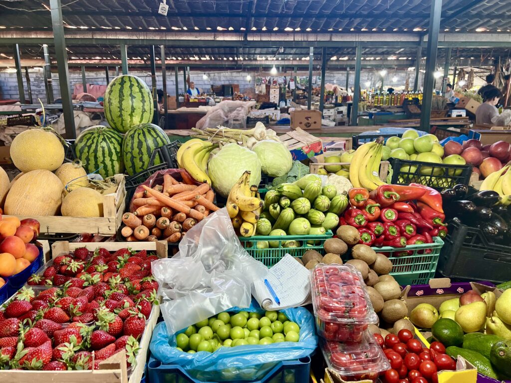fruit stand inside saranda town market, also known as saranda farmers market albania