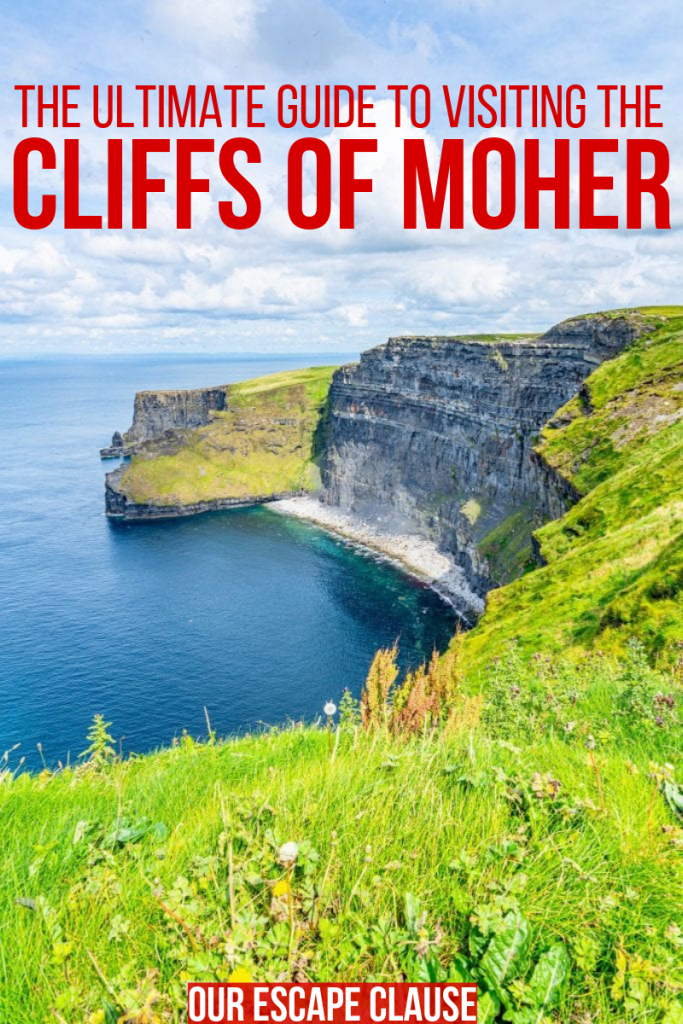 Photo of a beach at the Cliffs of Moher in Ireland, red text on the image says "The Ultimate Guide to Visiting the Cliffs of Moher"
