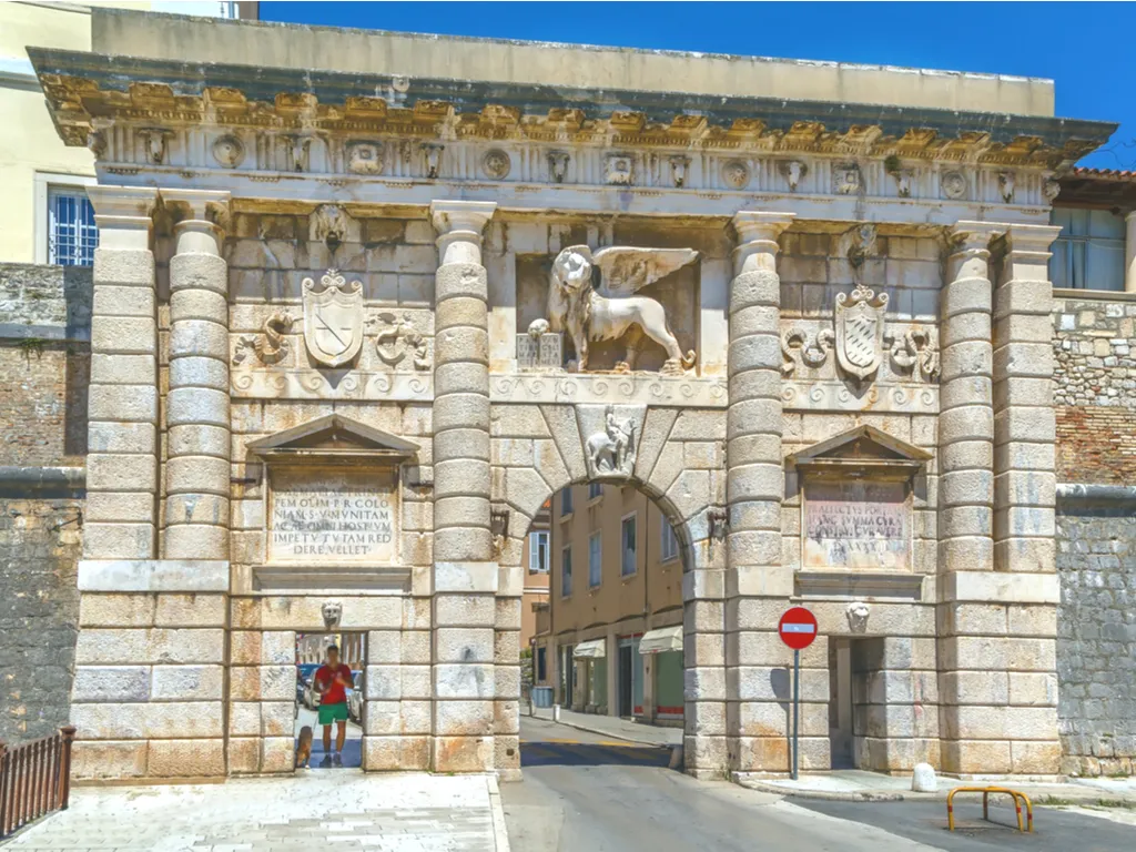 land gate in zadar croatia with winged horse of st mark in the center