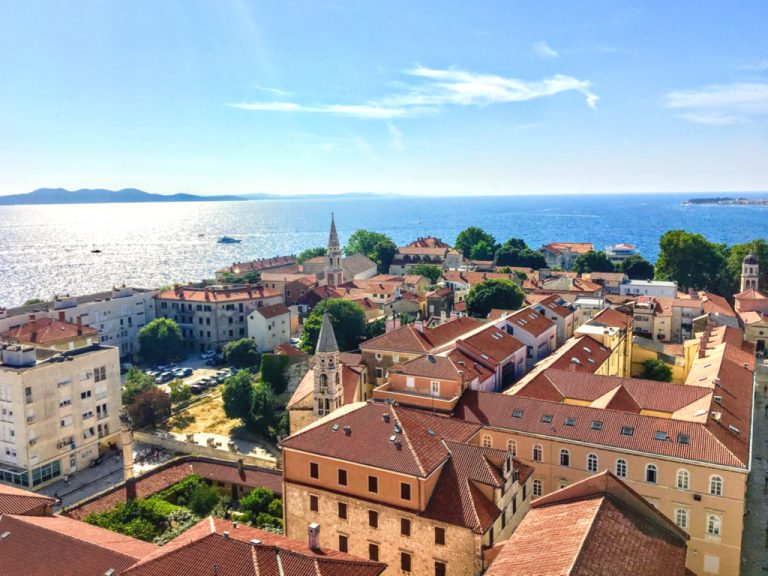 view of zadar cityscape from the cathedral bell tower, one of the best things to do in zadar croatia