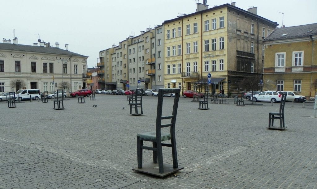 Ghetto Heroes Square in Krakow Poland on a cloudy day