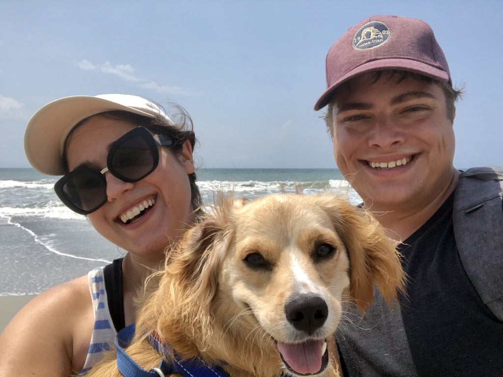 selfie of kate storm jeremy storm and ranger storm on the beach in atlantic beach north carolina