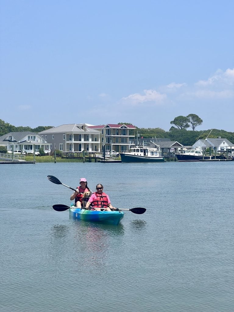 kate storm and her mother kayaking in beaufort north carolina
