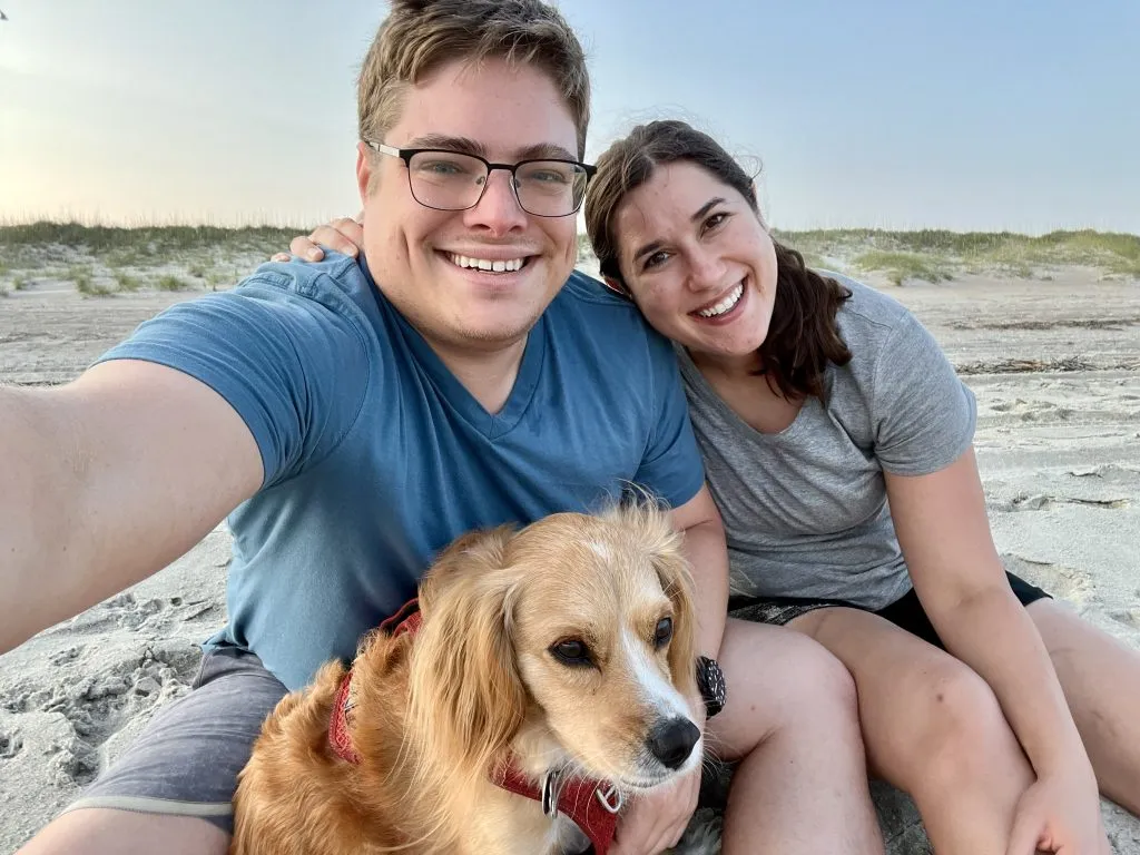 kate storm jeremy storm and ranger storm at fort macon state park at sunset, one of the best places to visit in atlantic beach nc