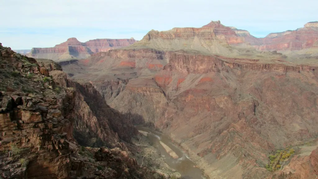 view of the colorado river slightly past tip off as seen on one of our grand canyon day hikes
