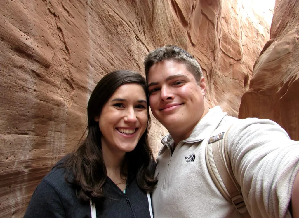 Kate Storm and Jeremy Storm taking a selfie in Spooky Canyon Utah