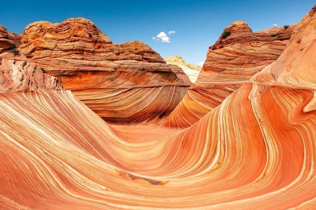 The Wave rock formation in northern Arizona, a hard-to-reach but amazing place to visit on a utah arizona road trip