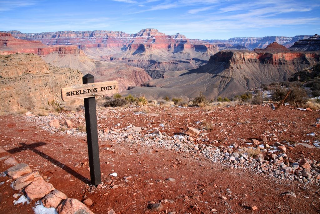 view from skeleton point viewpoint grand canyon with sign in the left foreground