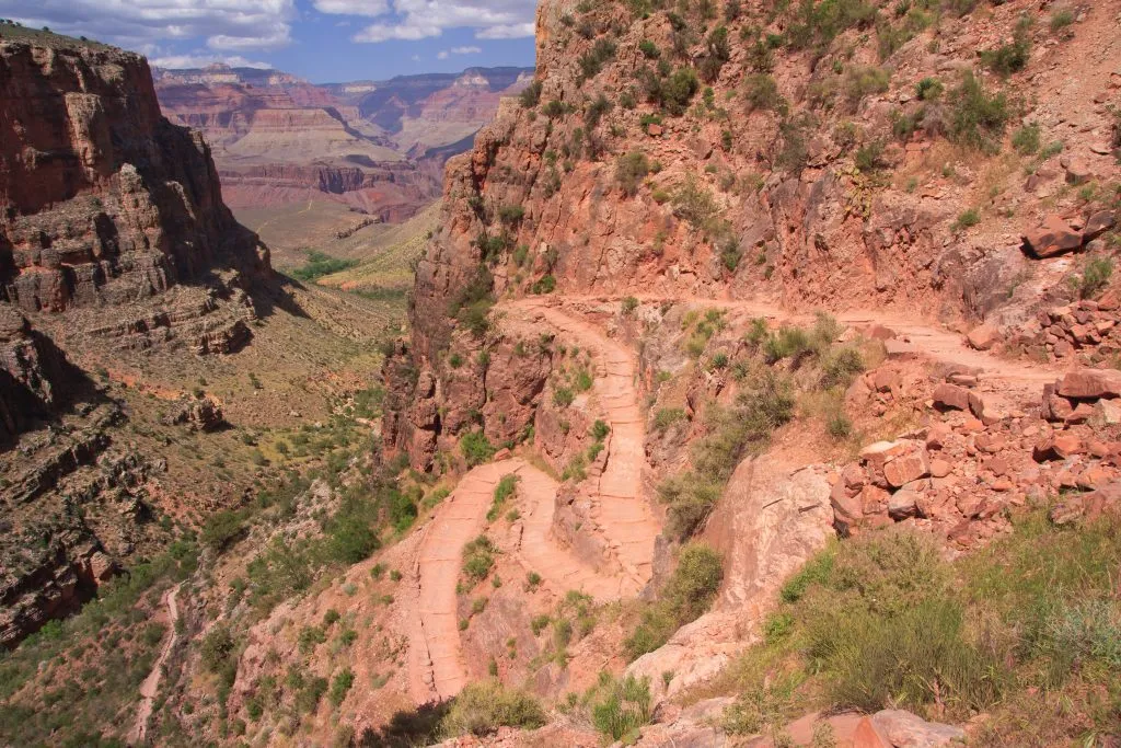 switchbacks on south kaibab hiking trail grand canyon as seen from above