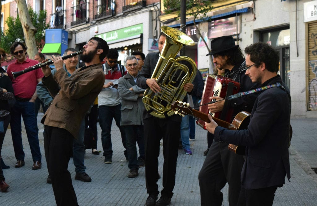 Lively band playing at El Rastro Madrid Spain