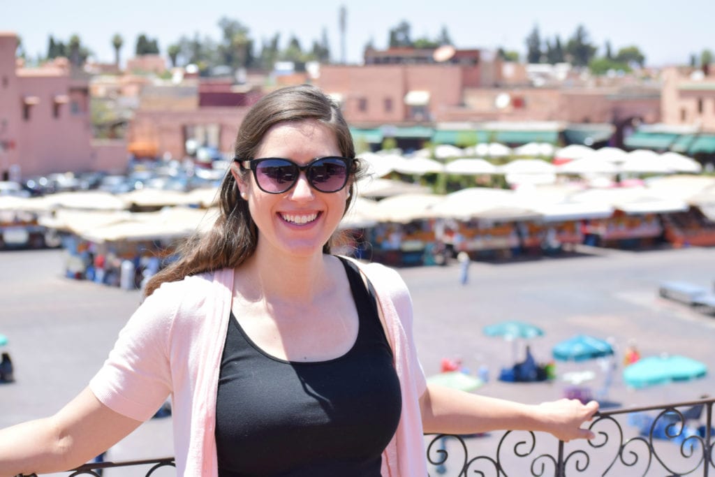 kate storm overlooking the main sqaure of marrakech morocco