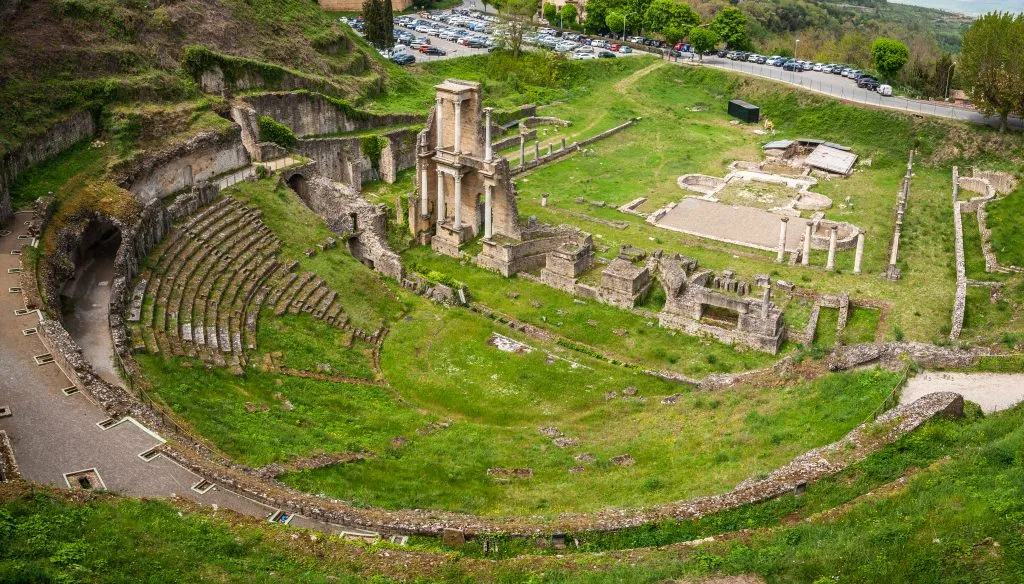 view of roman amphitheater, one of the best attractions in volterra italy