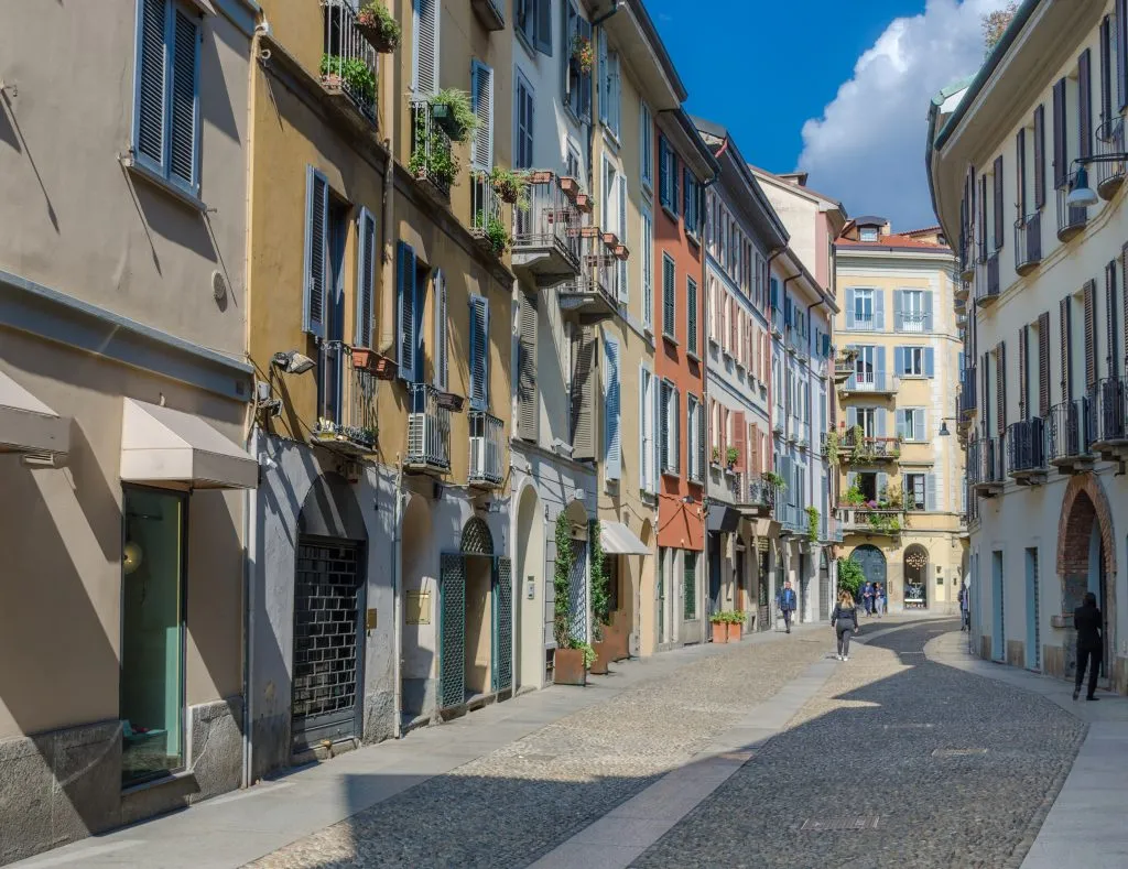 colorful buildings on a quiet street in brera district milan italy