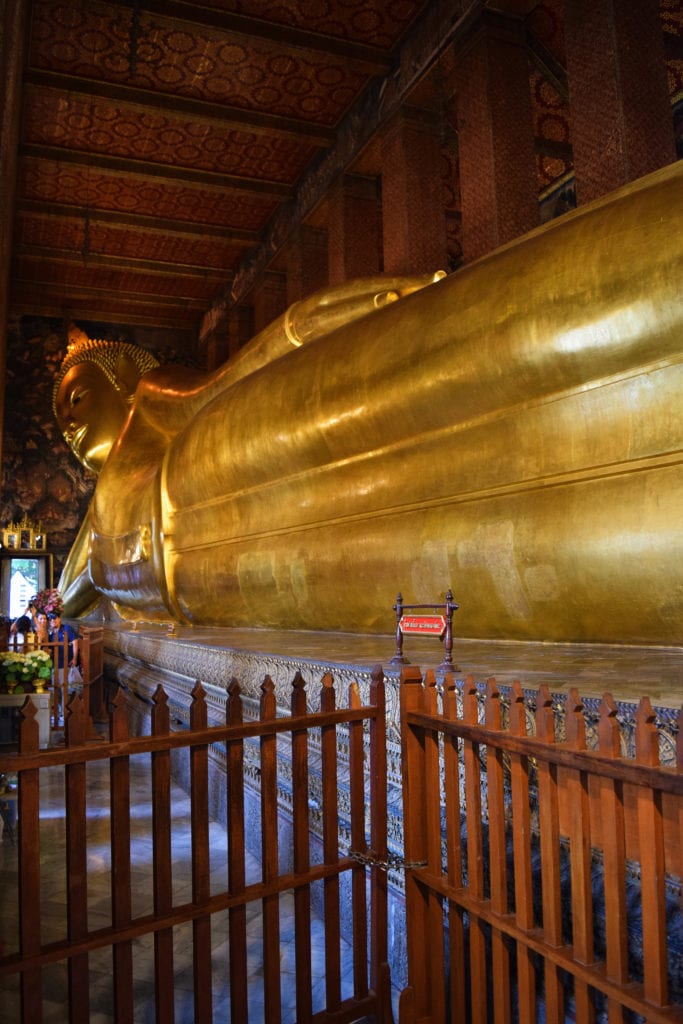 giant gold buddha statue in wat pho bangkok thailand