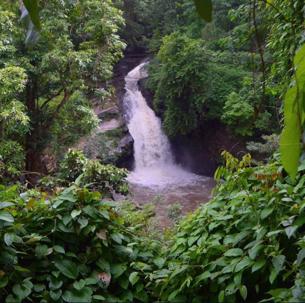 waterfall in northern thailand near chiang mai thailand as seen when visiting hug elephant sancutary