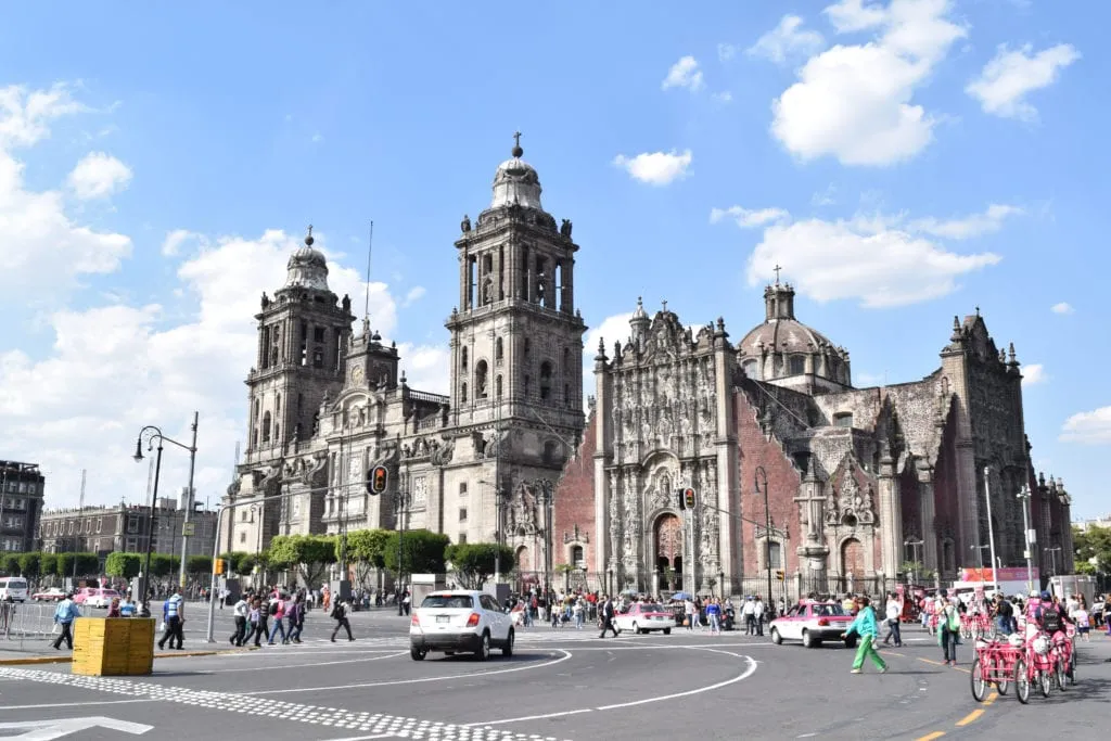 cathedral in centro storico as seen from across the street, one of the best attractions on a three days in mexico city itinerary