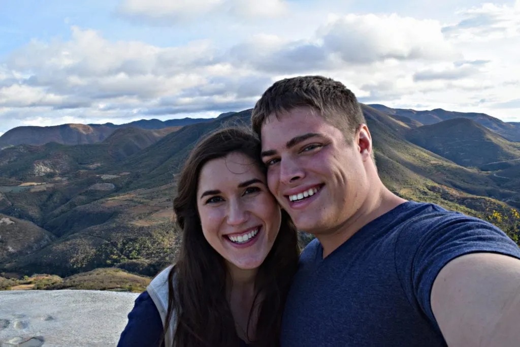 selfie of kate storm and jeremy storm at hierve el agua oaxaca mexico