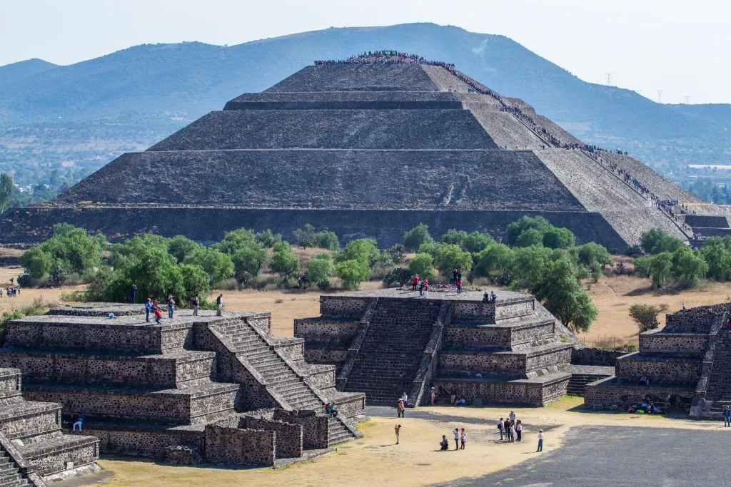 view of teotihuacan from the top of a pyramid, one of the best day trips from mexico city