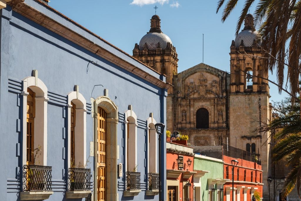 colorful colonial street in oaxaca city mexico