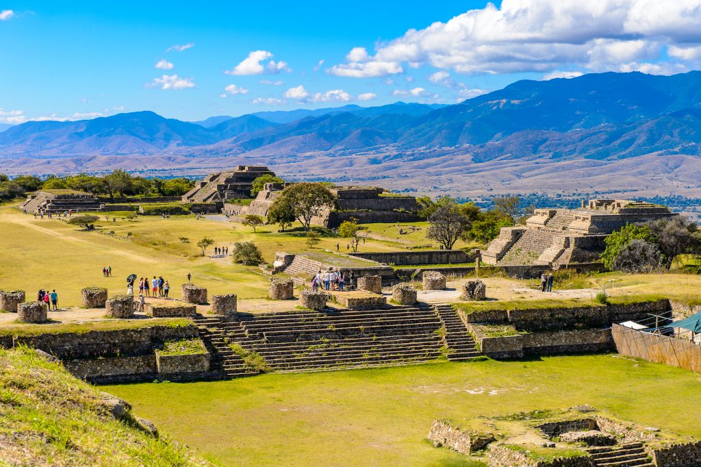 monte alban as seen from above, one of the best places to visit in oaxaca