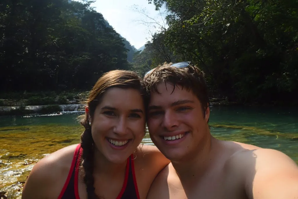 kate storm and jeremy storm taking a selfie at semuc champey